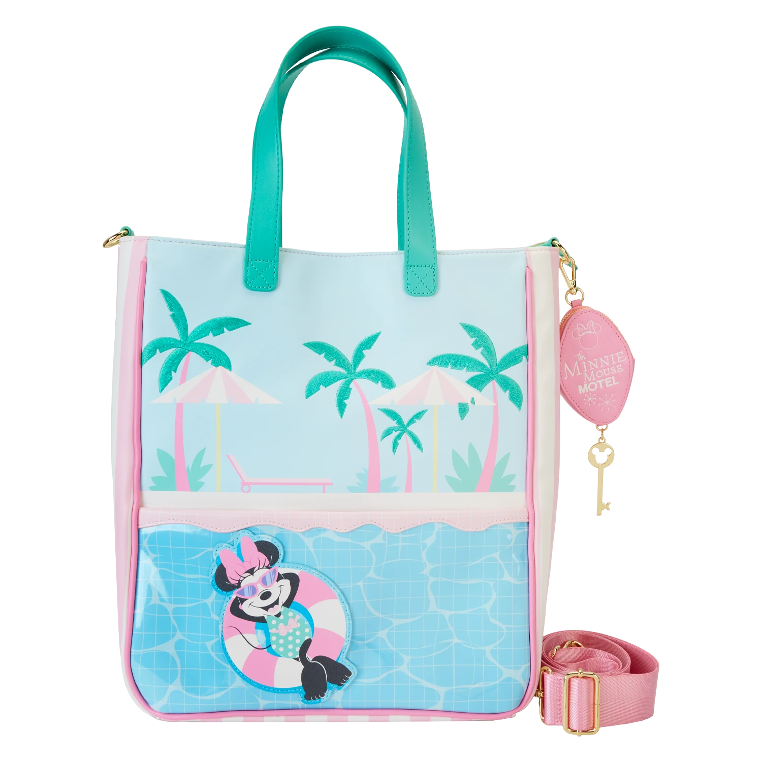 LOUNGEFLY Minnie Mouse Vacation Style Poolside Tote Bag With Coin Bag 1 LOUNGEFLY Minnie Mouse Vacation Style Poolside Tote Bag With Coin Bag