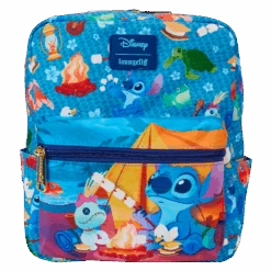 LOUNGEFLY Stitch Camping Cuties All-Over Print Nylon Square Mini Backpack