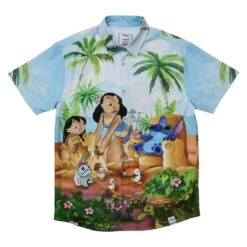 LOUNGEFLY Lilo & Stitch Beach Scene Unisex Camp Shirt