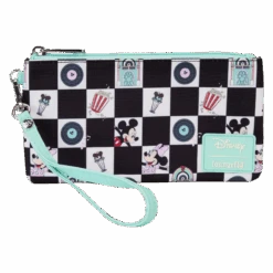 LOUNGEFLY Mickey & Minnie Date Night Diner Checkered All-Over Print Nylon Zipper Pouch Wristlet