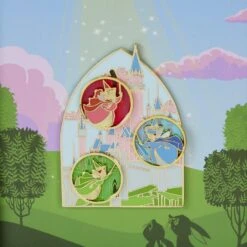 LOUNGEFLY Sleeping Beauty Castle Three Good Fairies Stained Glass 3" Collector Box Sliding Pin -Bag Sales Shop GHJ3iWOFS5VUXWYm5oG1rodiGlthy3lfOcpOdR06