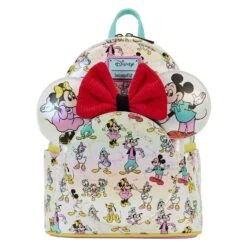 LOUNGEFLY Mickey & Friends Classic All-Over Print Iridescent Mini Backpack With Ear Headband
