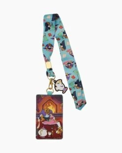 LOUNGEFLY Beauty And The Beast Fireplace Scene Lanyard With Card Holder