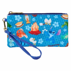 LOUNGEFLY Stitch Camping Cuties All-Over Print Nylon Zipper Pouch Wristlet