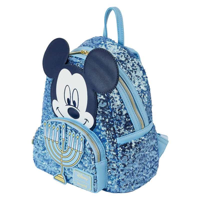 LOUNGEFLY Mickey Mouse Hanukkah Sequin Glow Mini Backpack 5 LOUNGEFLY Mickey Mouse Hanukkah Sequin Glow Mini Backpack - Image 5