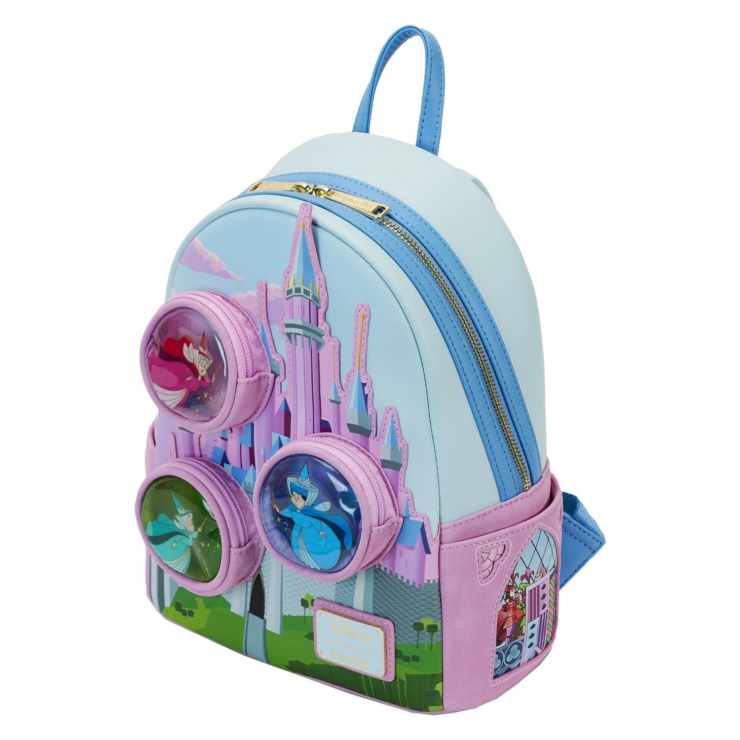 LOUNGEFLY Sleeping Beauty Castle Three Good Fairies Stained Glass Mini Backpack 3 LOUNGEFLY Sleeping Beauty Castle Three Good Fairies Stained Glass Mini Backpack - Image 3