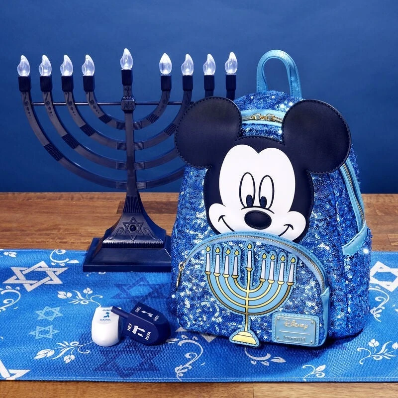LOUNGEFLY Mickey Mouse Hanukkah Sequin Glow Mini Backpack 2 LOUNGEFLY Mickey Mouse Hanukkah Sequin Glow Mini Backpack - Image 2