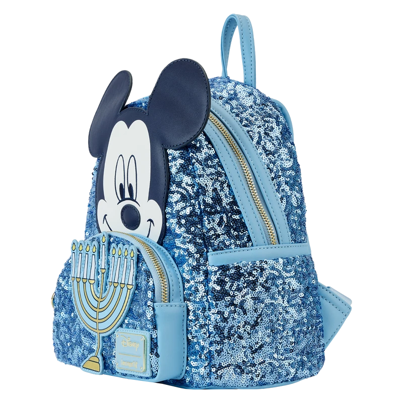 LOUNGEFLY Mickey Mouse Hanukkah Sequin Glow Mini Backpack 4 LOUNGEFLY Mickey Mouse Hanukkah Sequin Glow Mini Backpack - Image 4